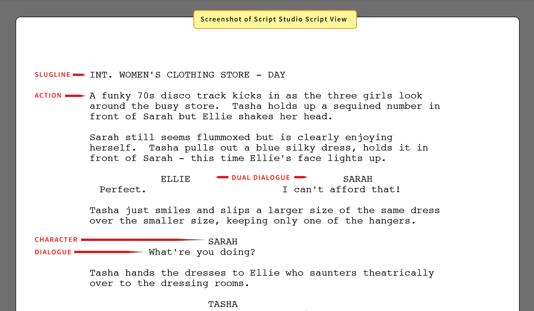 Screenshot of correct screenplay format